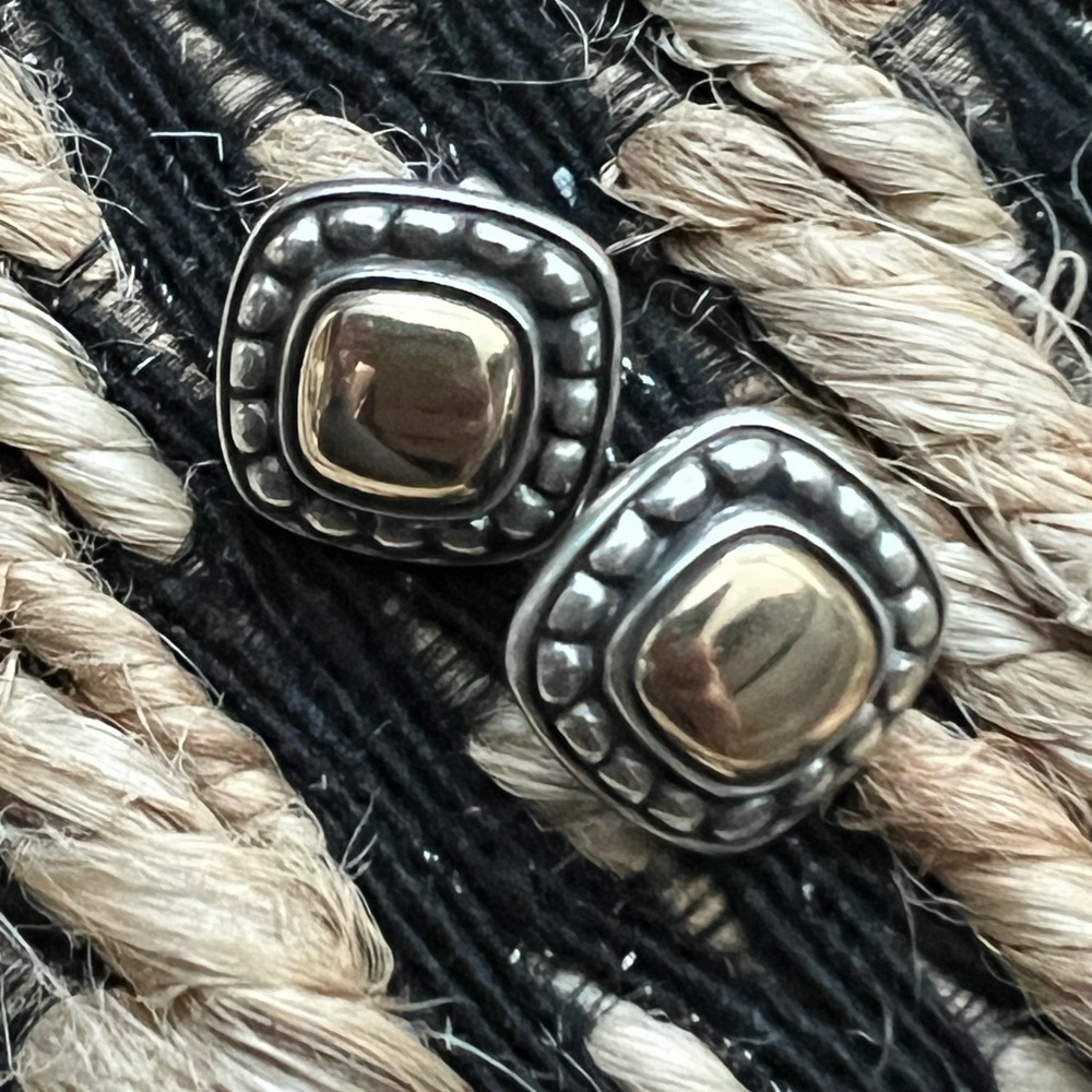 James Avery RETIRED square beaded earring 2 tone gold
